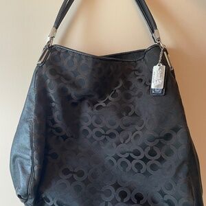 COACH Signature 25637 Op Art Sateen Phoebe Shoulder Handbag Purse Black